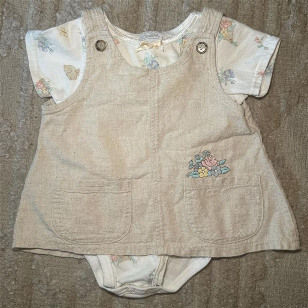 Vintage Carter’s Baby Girl 2pc Jumper Dress Bodysuit Set 9-12 Months Made in USA
